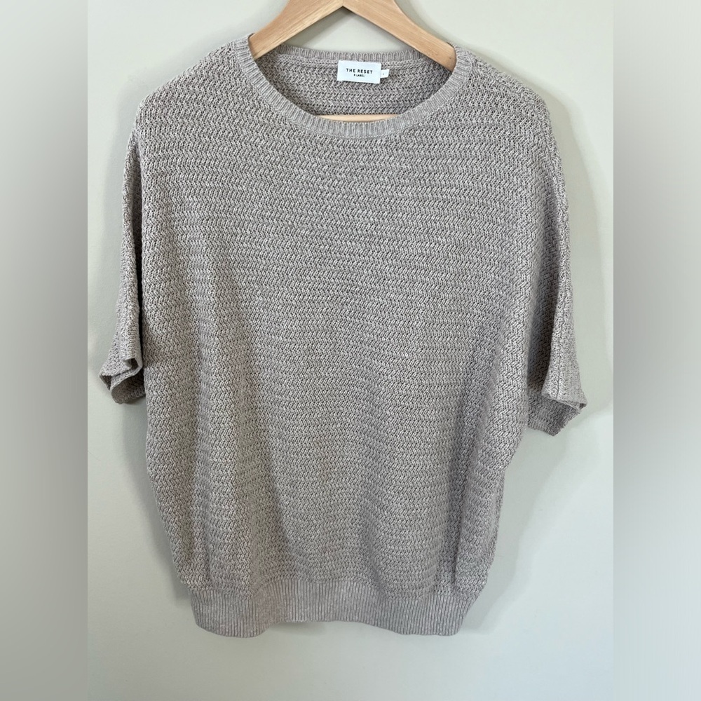 The Reset R Label Linen Blend Short Sleeve Sweater Beige Size Large